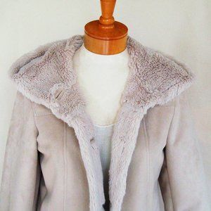 Jones New York Beige Faux Sherpa Hooded Jacket